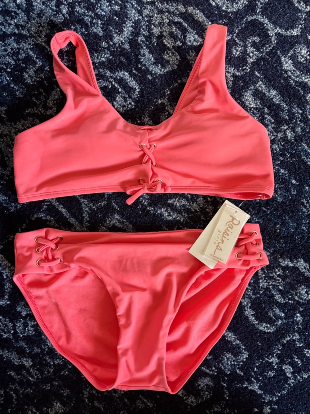 NWT Raisins Coral Lace-Up Bikini Set - Girls 16